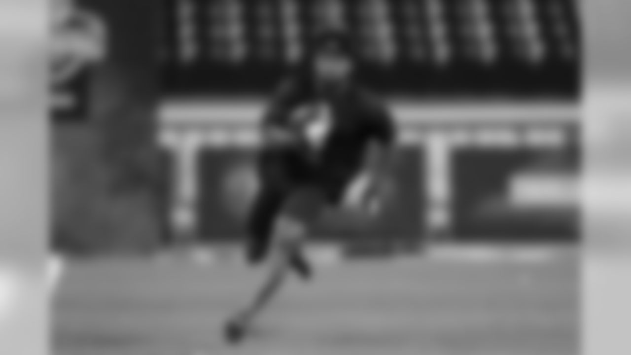 TCU running back Darius Anderson runs a drill during the 2020 NFL Scouting Combine, Friday, Feb. 28, 2020 in Indianapolis. (Aaron Doster/NFL)