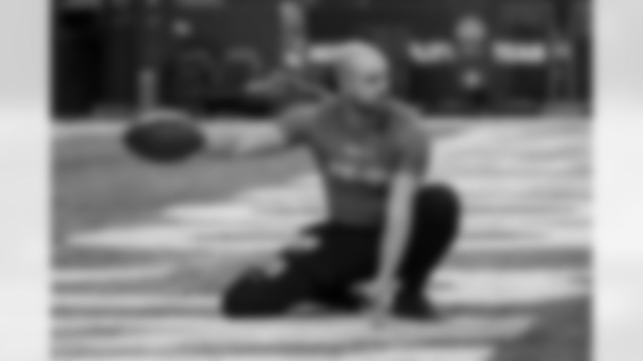 Michigan kicker Brad Robbins participates in a drill during the 2023 Scouting Combine on Friday, March 3, 2023 in Indianapolis, Indiana.