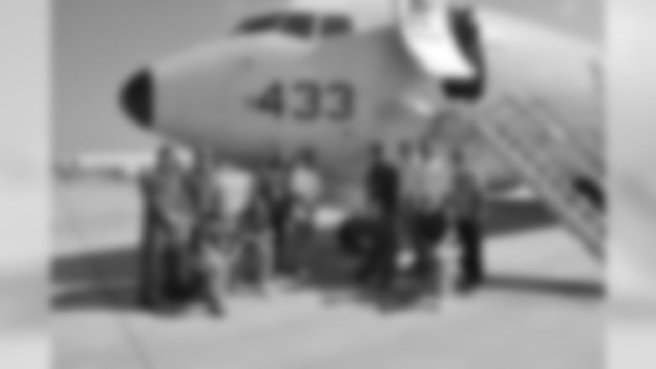 Group photo in front of Captain Robert French's aircraft. French is a De Pere, WI, native and was happy to see some familiar faces from home.