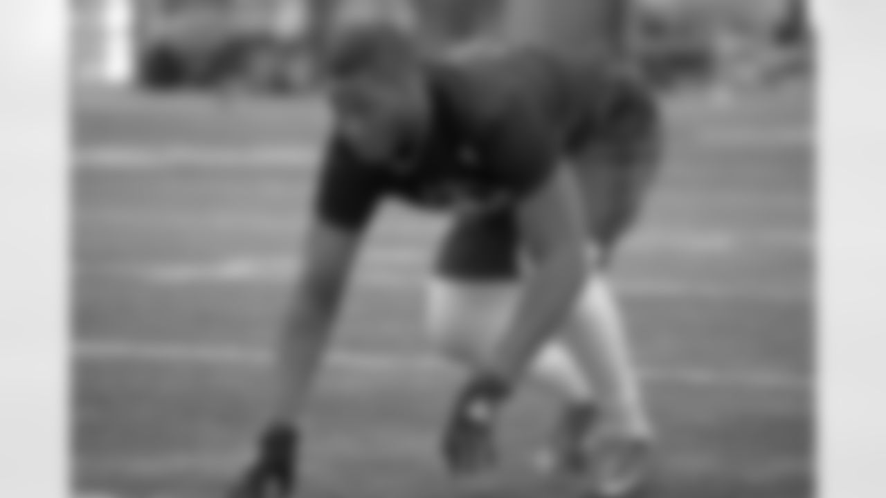 Defensive end Daniel Joseph lines up for a drill during North Carolina State Pro Day, Tuesday, March 29, 2022, in Raleigh, N.C. (AP Photo/Chris Seward)