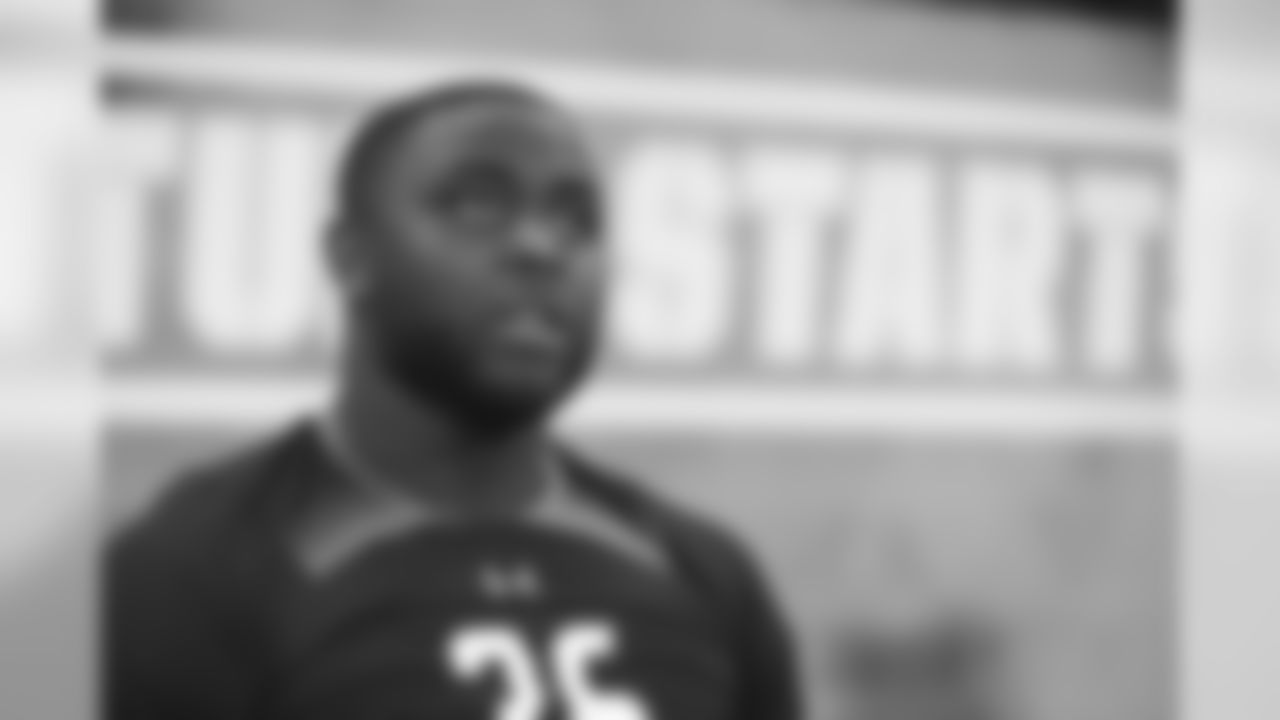 Mississippi offensive lineman Greg Little during the 2019 Scouting Combine in Indianapolis on Friday, March. 1, 2019. (Perry Knotts via AP)