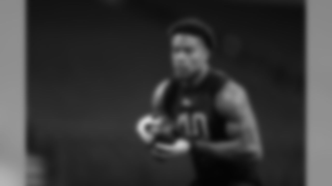 Southern Illinois defensive back Jeremy Chinn runs a drill at the NFL football scouting combine in Indianapolis, Sunday, March 1, 2020. (AP Photo/Michael Conroy)