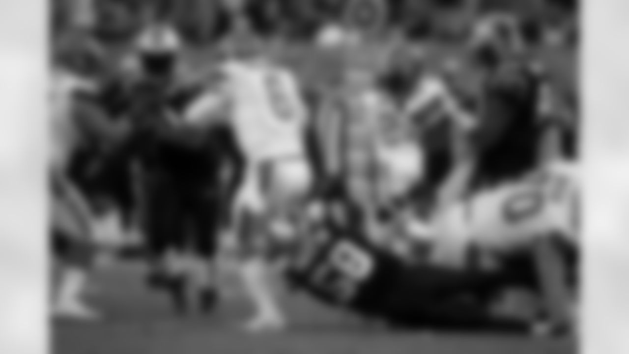 Thomas Davis sacks Baker Mayfield during a game against Cleveland at FirstEnergy Stadium on Sunday, December 9, 2018.