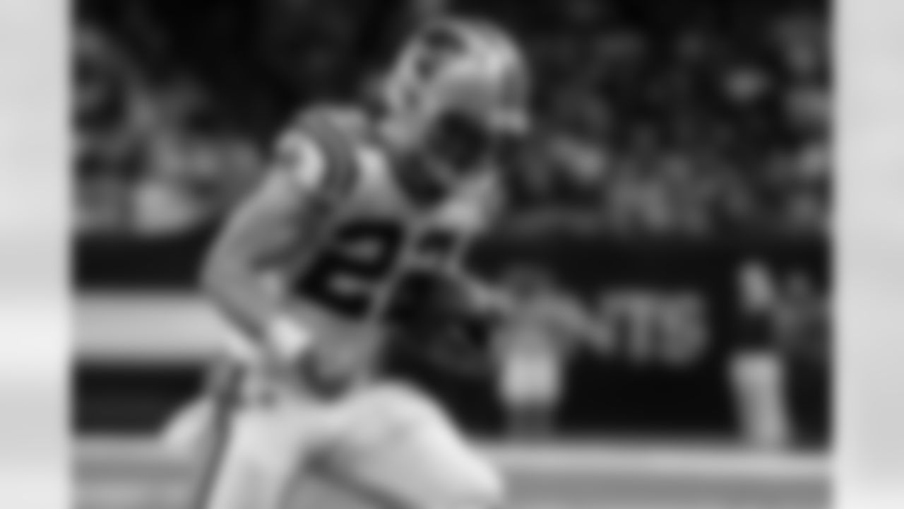 Christian McCaffrey against the New Orleans Saints at the Mercedes-Benz Superdome on Sunday, December 3, 2017 in New Orleans, LA.