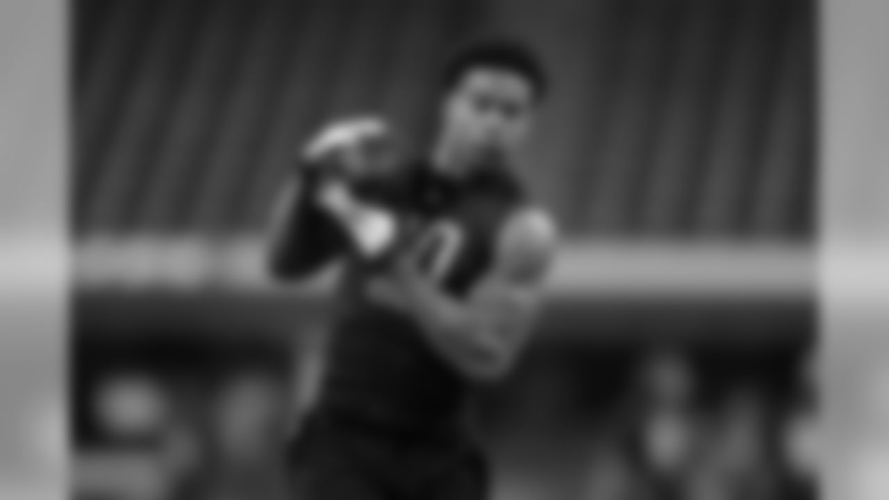 Southern Illinois defensive back Jeremy Chinn runs a drill at the NFL football scouting combine in Indianapolis, Sunday, March 1, 2020. (AP Photo/Michael Conroy)