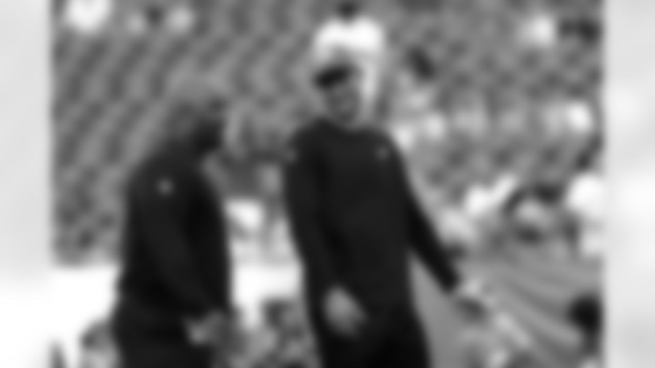 Philadelphia Eagles' Carson Wentz, right, and Duce Staley smile before a preseason NFL football game, Thursday, Aug. 9, 2018, in Philadelphia. (AP Photo/Michael Perez)