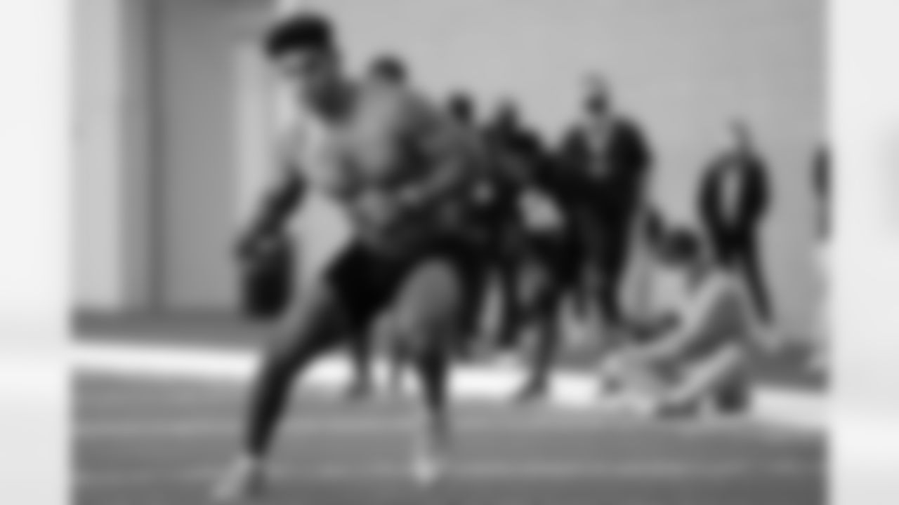 North Carolina linebacker Chazz Surratt participates in the school's Pro Day football workout for NFL scouts in Chapel Hill, N.C., Monday, March 29, 2021. (AP Photo/Gerry Broome)