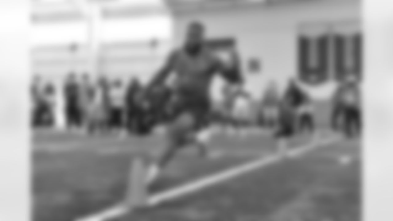 Clemson Tigers wide receiver Amari Rodgers (3) runs a 3 cone shuttle during the pro day event, Thursday, March 11, 2021 in Clemson, S.C. (Alika Jenner via AP)