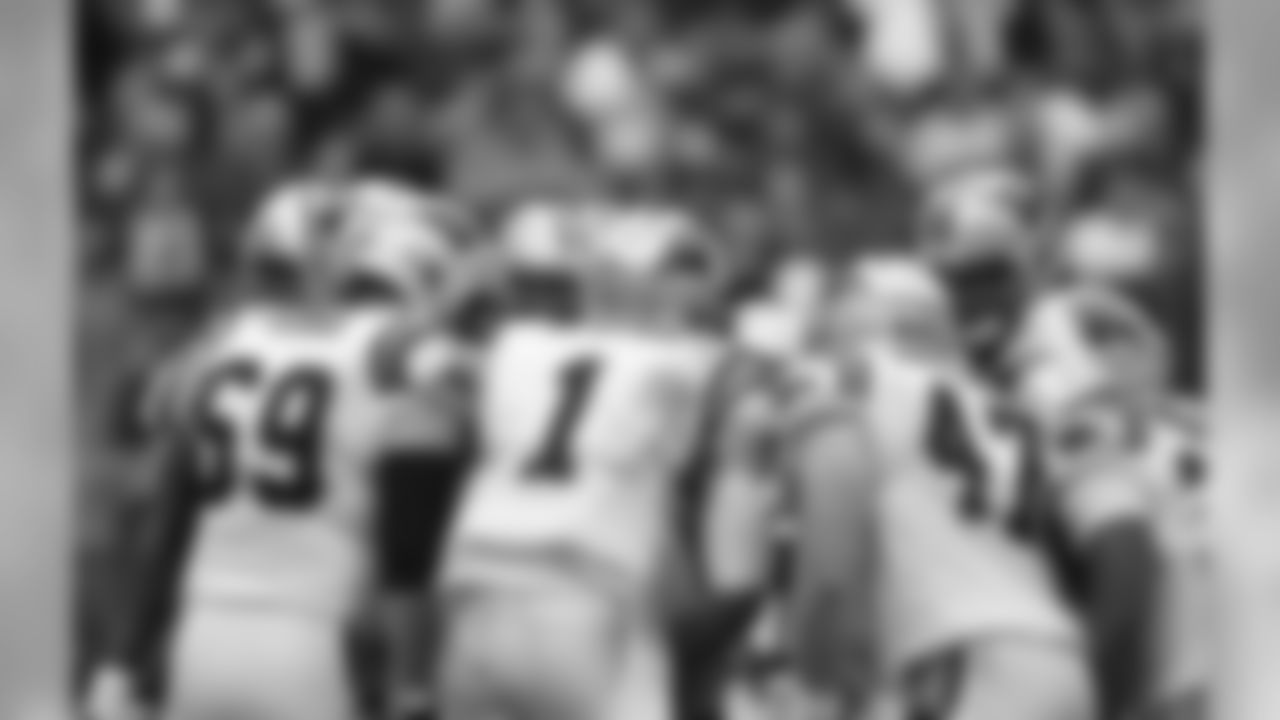 Carolina Panthers rookie quarterback Cam Newton (1) leads his team in a huddle during an NFL football game against the Houston Texans at Reliant Stadium on Sunday December 18, 2011 in Houston, Texas. Carolina won 28-13. (AP Photo/Aaron M. Sprecher)