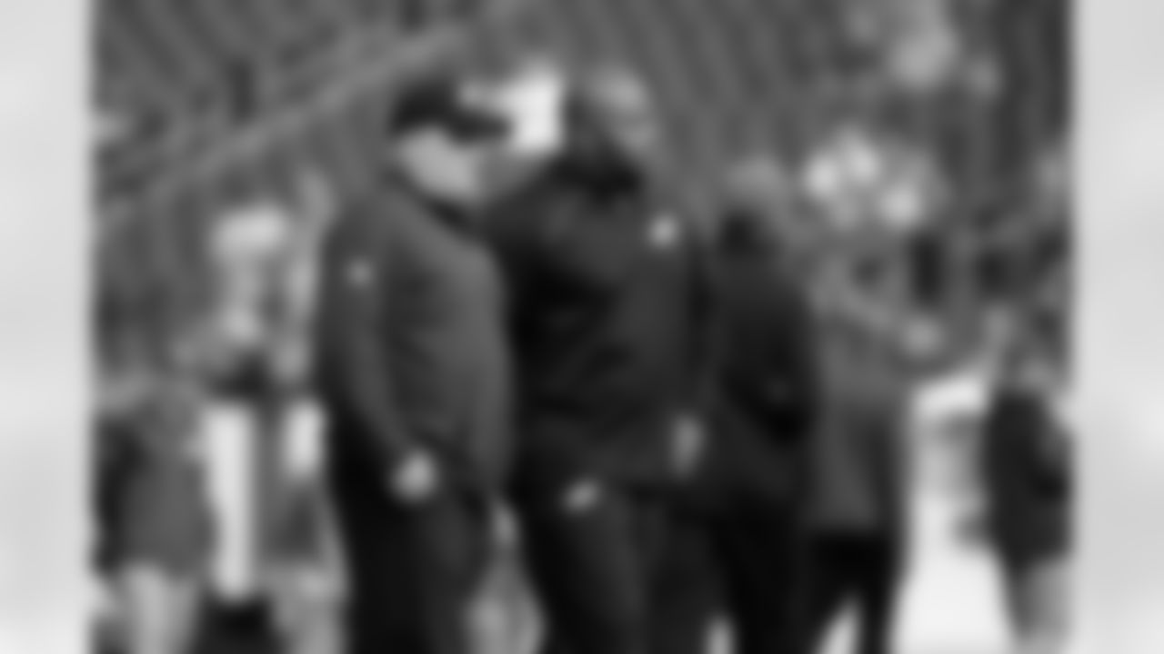 Philadelphia Eagles head coach Chip Kelly, left, and running backs coach Duce Staley watch warm-ups before an NFL football game against the Buffalo Bills, Sunday, Dec. 13, 2015, in Philadelphia. (AP Photo/Michael Perez)