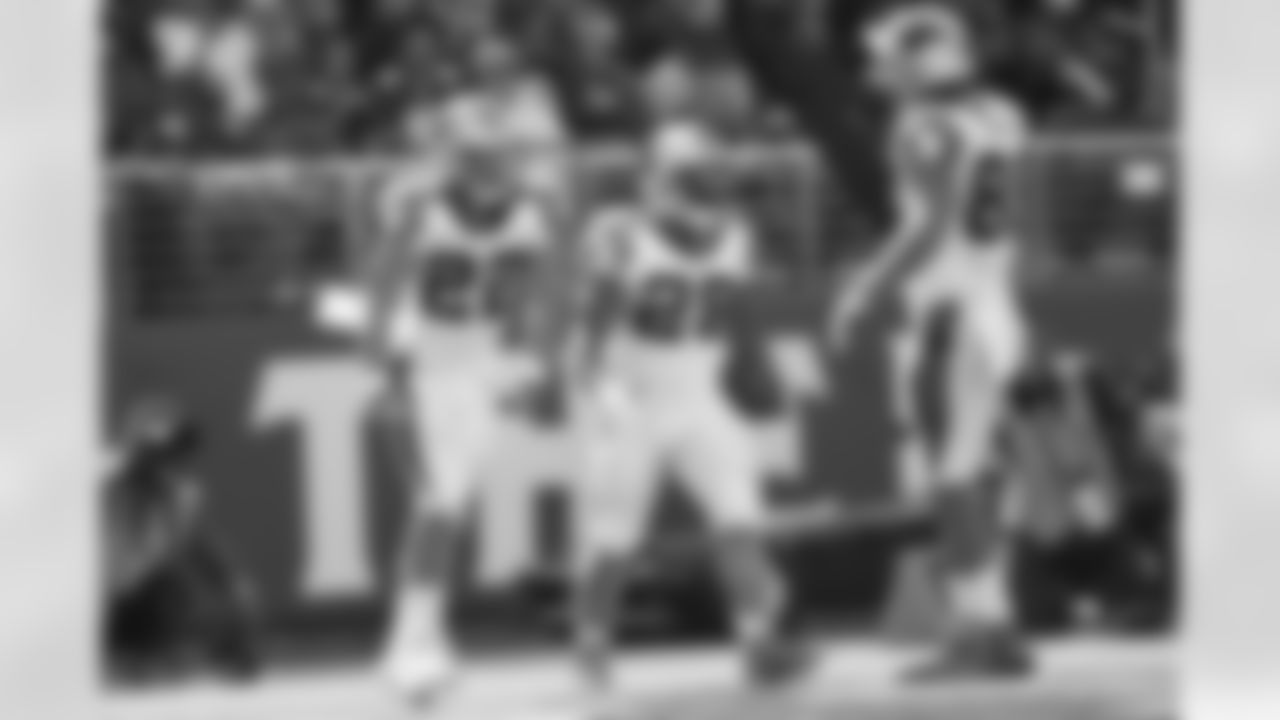 Christian McCaffrey, Jonathan Stewart and Greg Olsen celebrate a touchdown during the Panthers game against the 49ers on Sunday, Sep. 10, 2017.