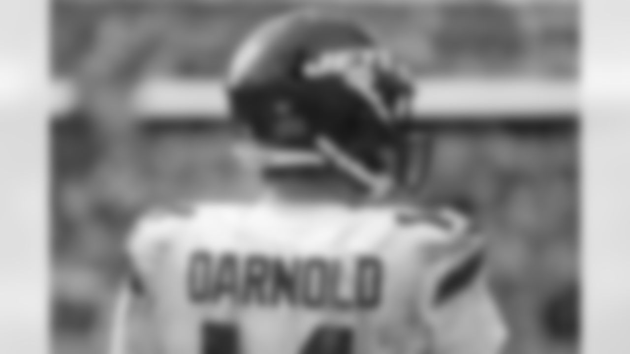 New York Jets quarterback Sam Darnold (14) on the sideline during the second half of an NFL football game against the Jacksonville Jaguars on Sunday, Oct. 27, 2019, in Jacksonville, Fla. The Jaguars won 29-15. (Perry Knotts via AP)