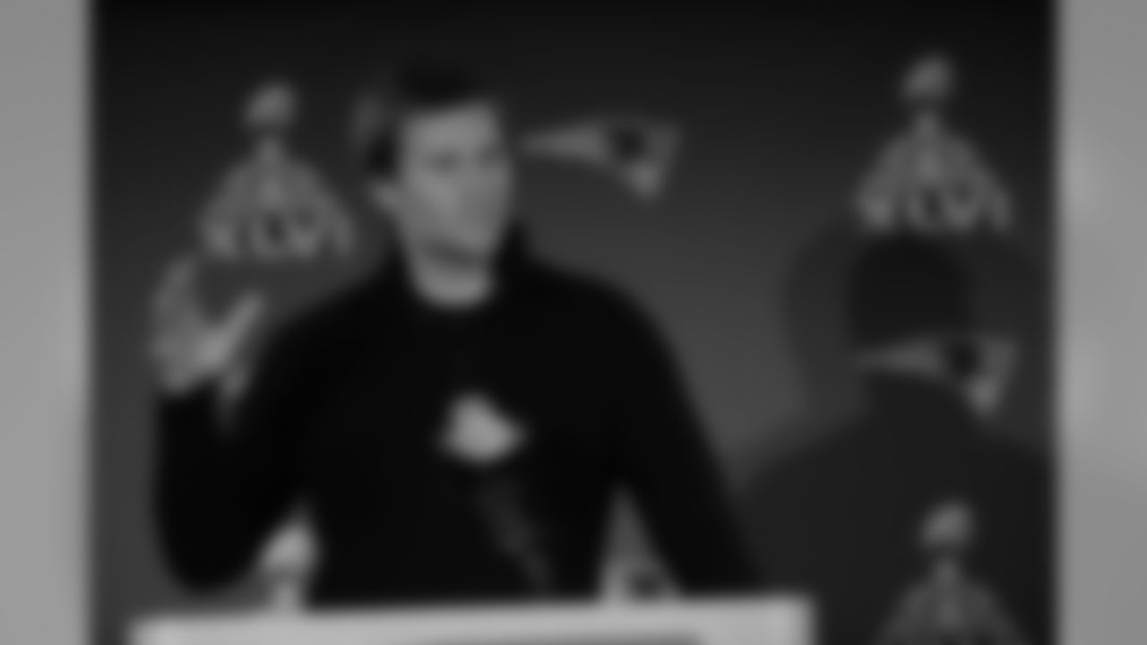 Tom Brady addresses the media at the team hotel on Wednesday