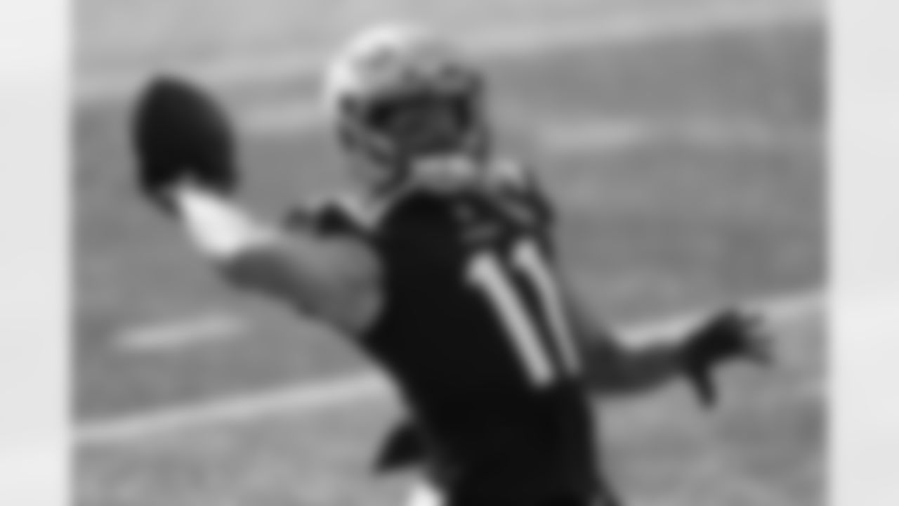 New England Patriots wide receiver Julian Edelman warms up before an NFL football game against the Denver Broncos, Sunday, Oct. 18, 2020, in Foxborough, Mass. (AP Photo/Charles Krupa)