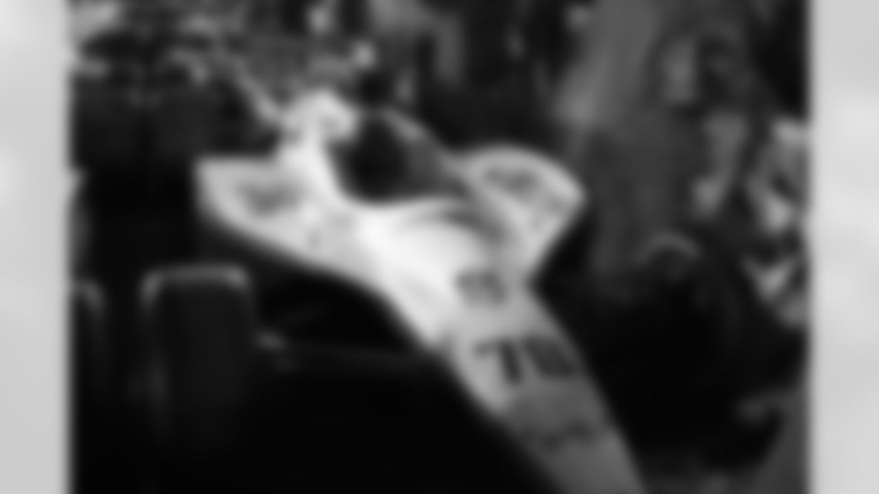 A New England Patriots Indy Car on display at Monument Circle in Indianapolis.