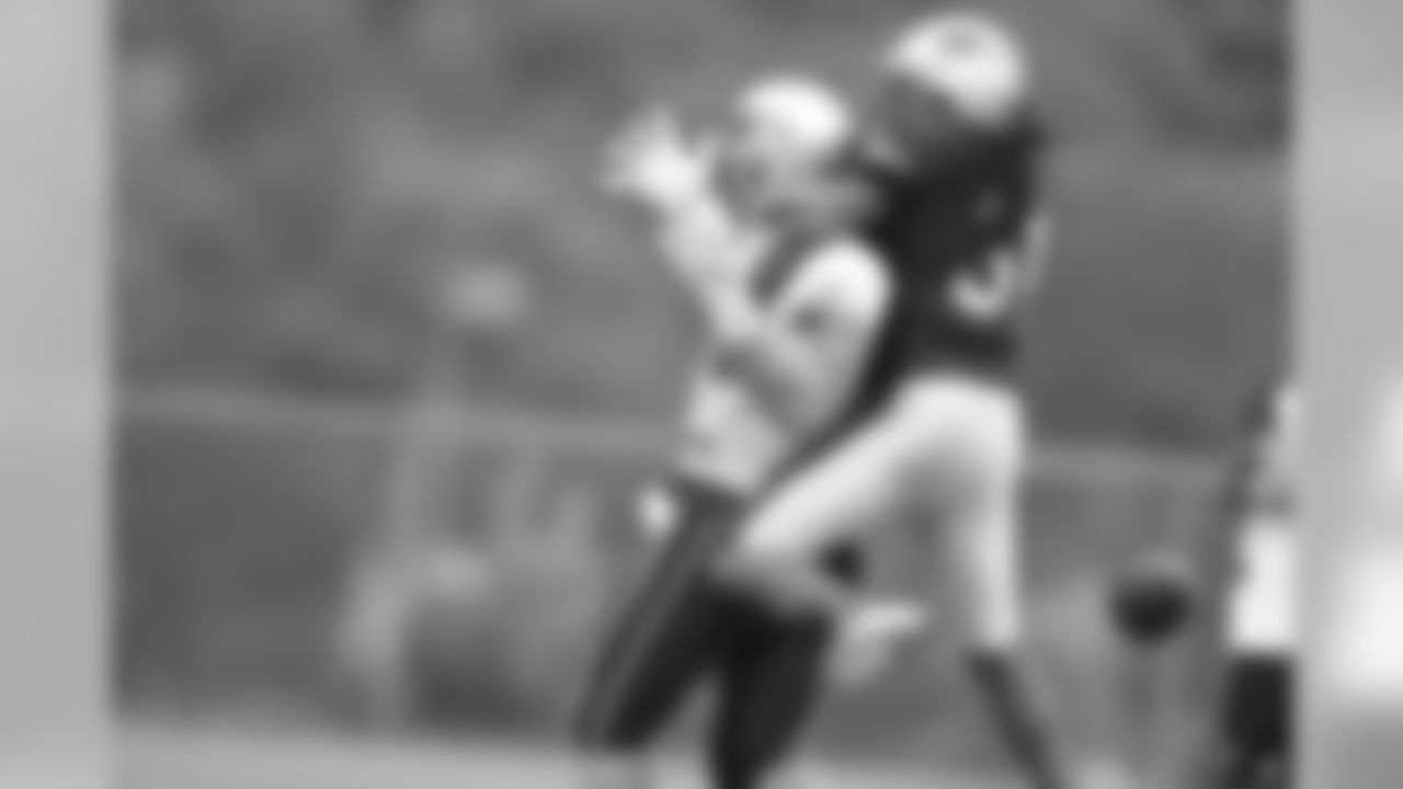 Brandon Meriweather defends a pass during training camp drills
