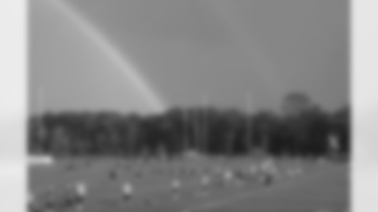 Not just one, but two rainbows appeared when rain surprised the evening practice on Day 2 of Training Camp. 7/29/2006 Photo by Elizabeth Propper