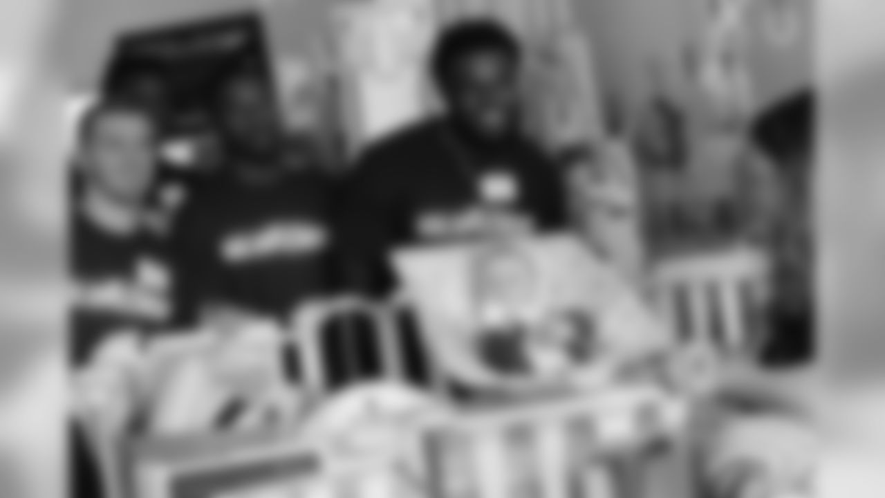 BOSTON, MA - JUNE 20: New England Patriot's rookies (L to R) Braxton Berrios, Duke Dawson, and Ja'Whaun Bentley visit Isaac at Boston Children's Hospital June 20, 2018 in Boston, Massachusetts. (Photo by Darren McCollester/Getty Images for Boston Children's Hospital)