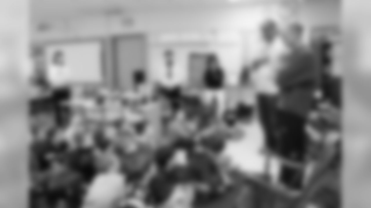 Sebastian Vollmer fields questions from fourth graders at Vincent M. Igo Elementary School in Foxboro. Photo by Christy Berkery