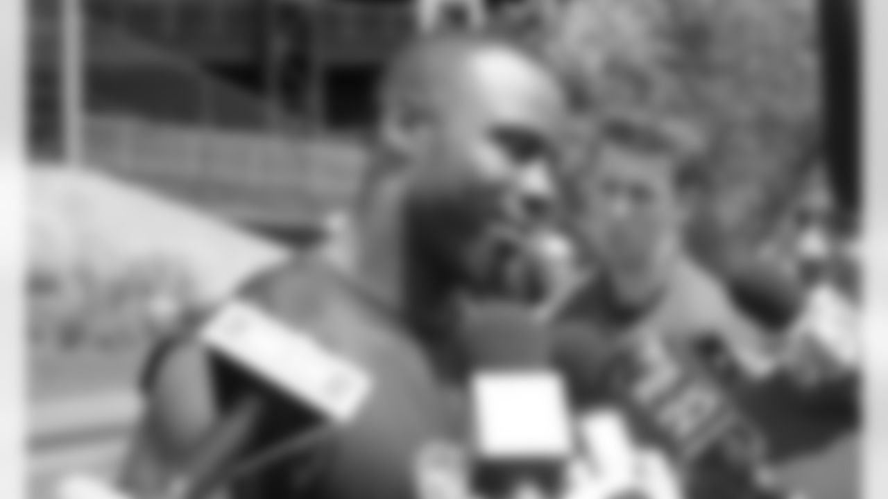 James White talks with the media