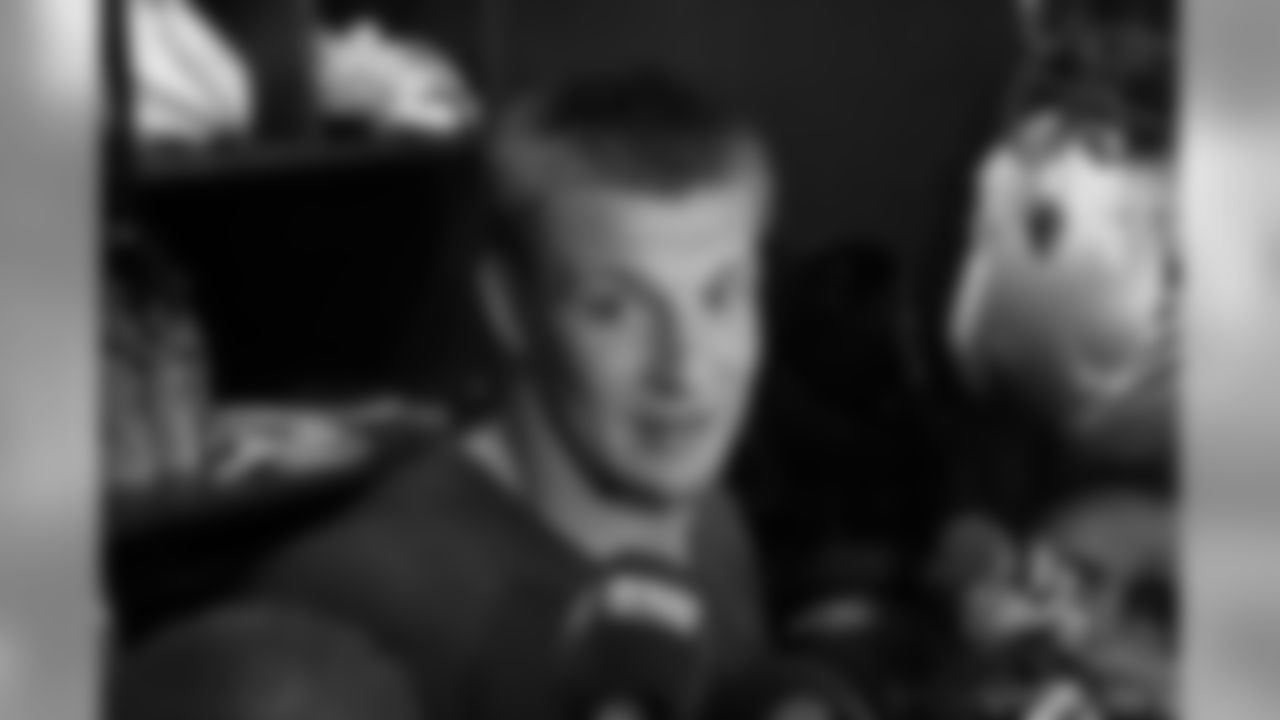 Rob Gronkowski answers questions from the media