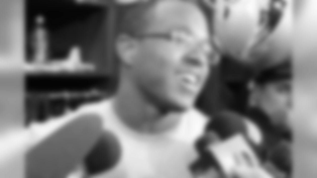 Matthew Slater talks with the media