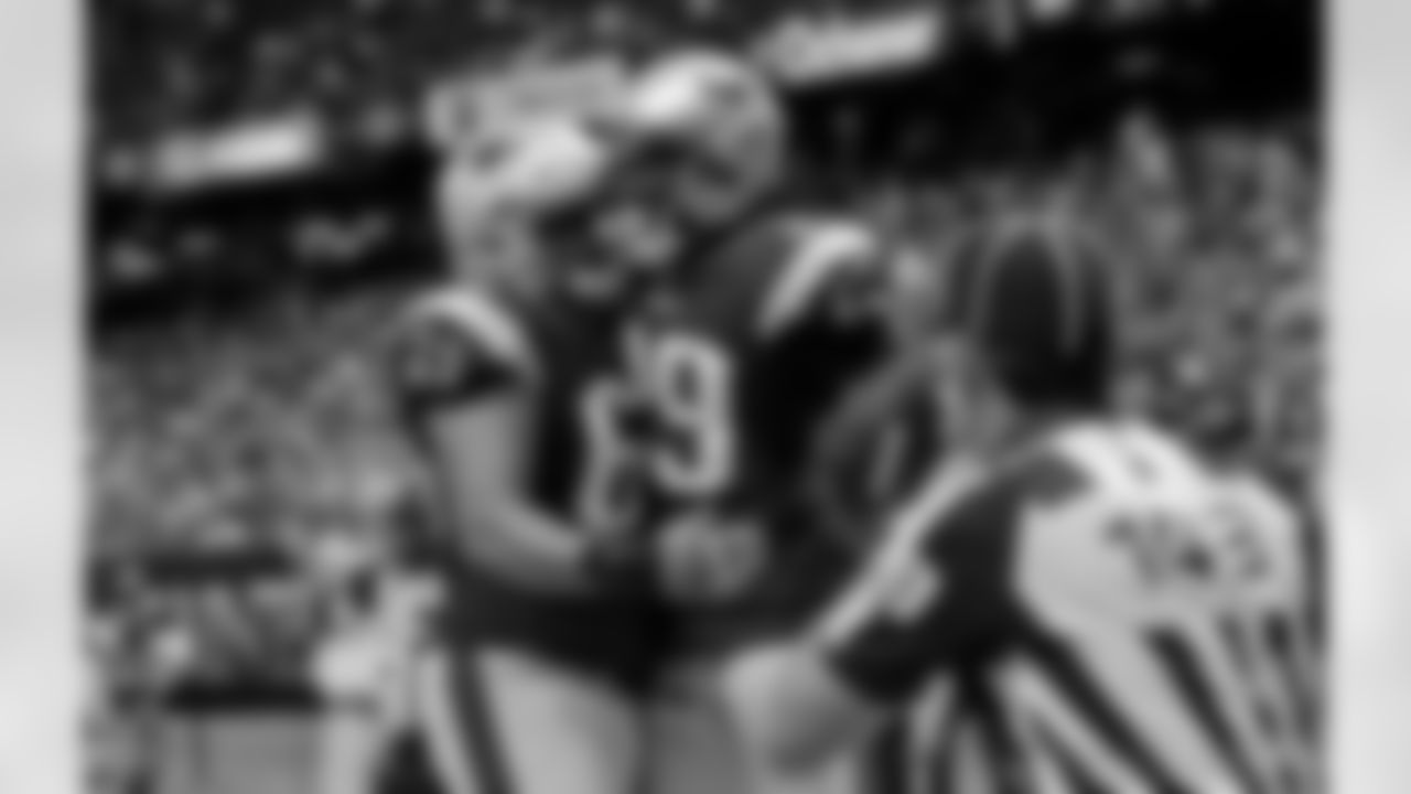 New England Patriots running back LeGarrette Blount (29) celebrates his touchdown in the second half of a preseason NFL football game against the New Orleans Saints in New Orleans, Saturday, Aug. 22, 2015. (AP Photo/Bill Feig)