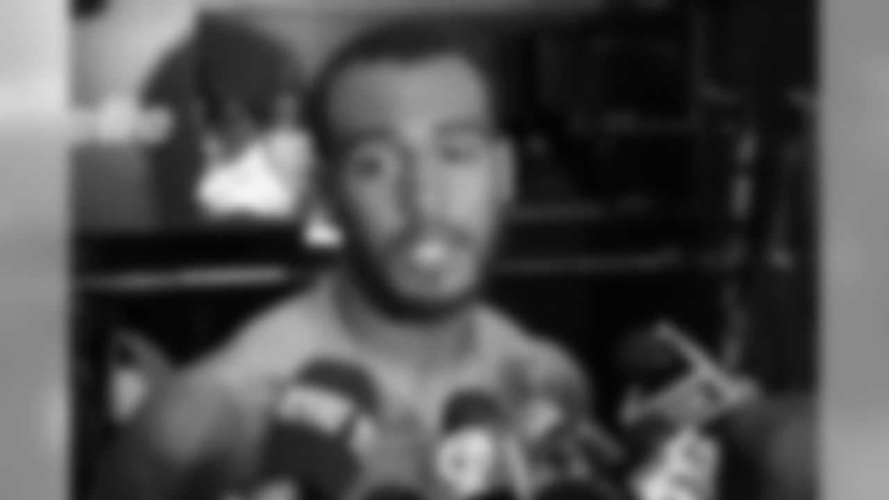 Aaron Dobson answers questions from the media