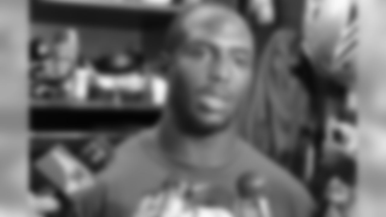 Devin McCourty answers questions from the media