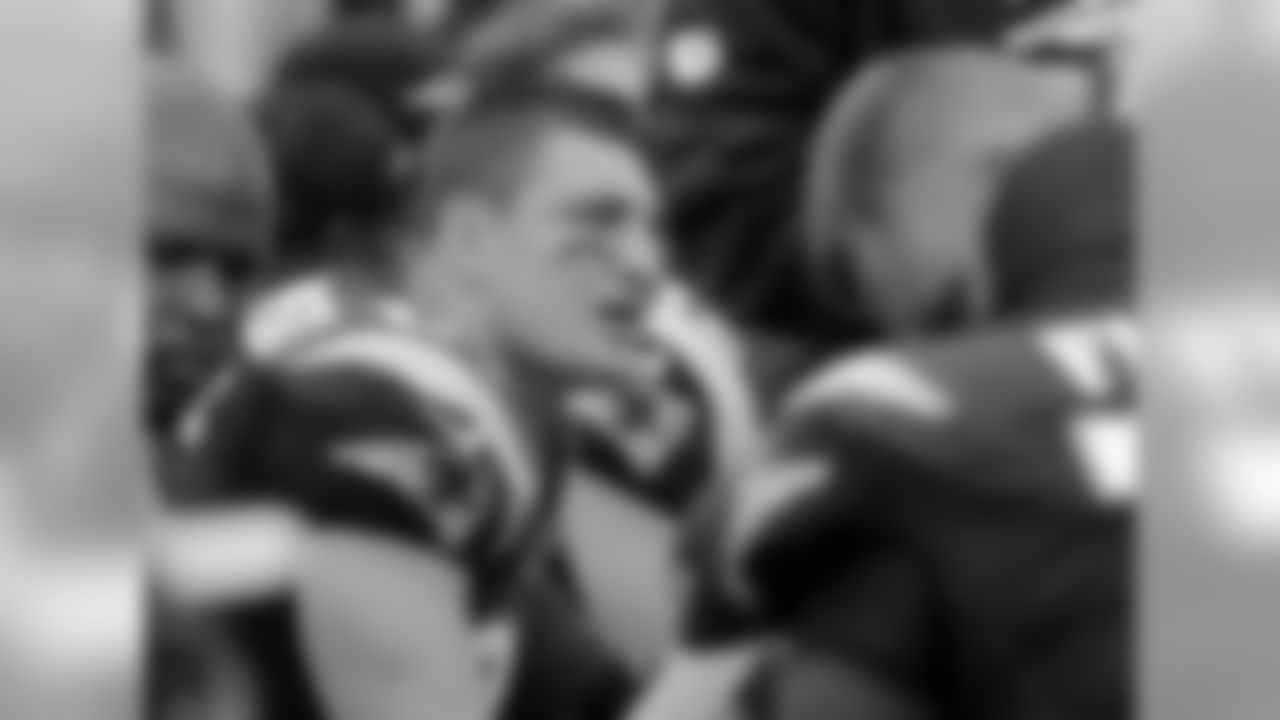 New England Patriots tight end Rob Gronkowski sits on the sideline during the second half of an NFL football game against the Buffalo Bills Sunday, Oct. 2, 2016, in Foxborough, Mass. (AP Photo/Elise Amendola)