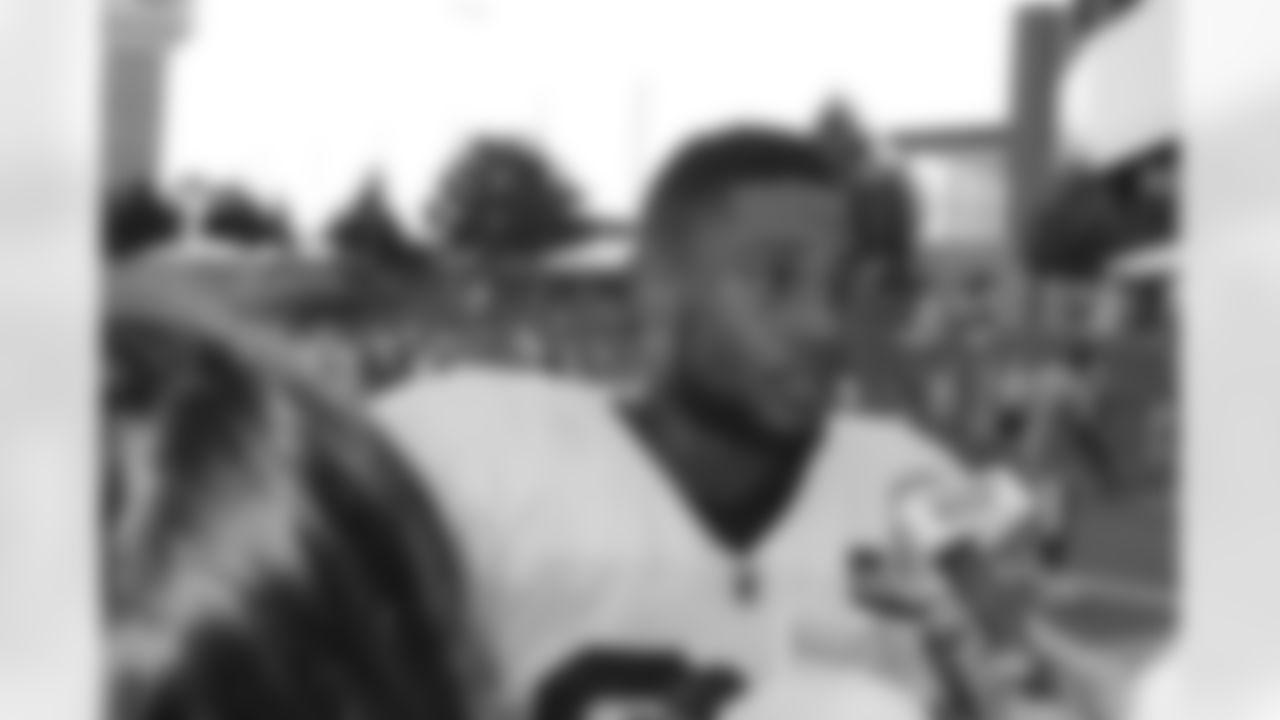 Stevan Ridley talks with the media