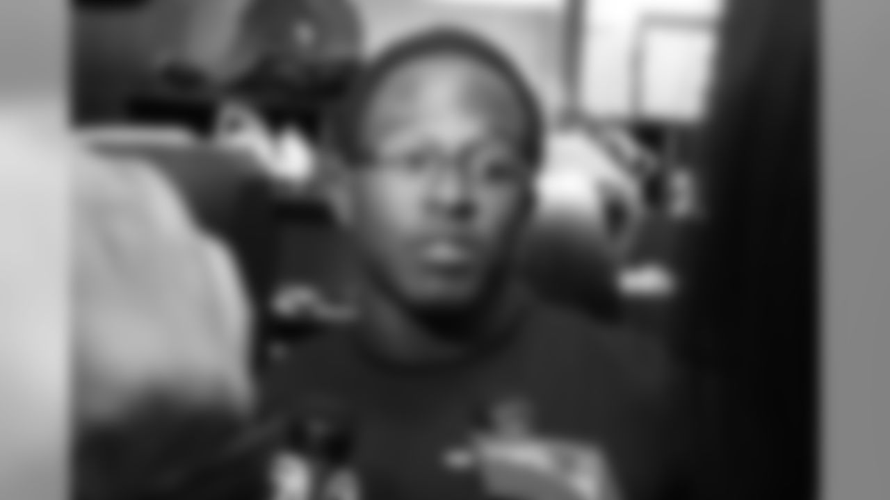 Matthew Slater speaks with the media