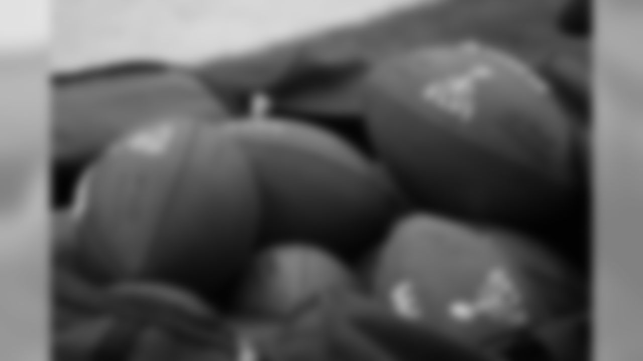 Super Bowl XLVI footballs at Patriots' practice