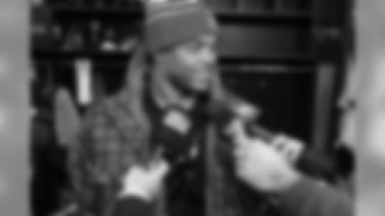 Shane Vereen talks with the media