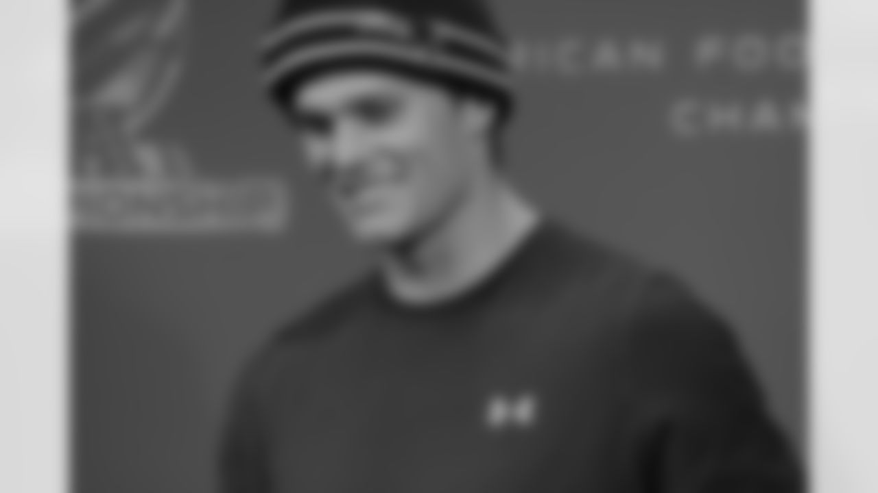 Tom Brady addresses the media at Gillette Stadium as he prepares for the AFC Championship game