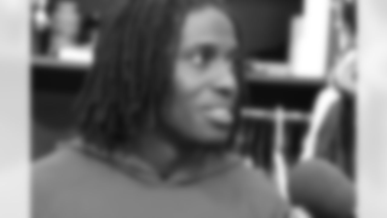 Deion Branch speaks with the media while the Patriots prepare to face the Baltimore Ravens