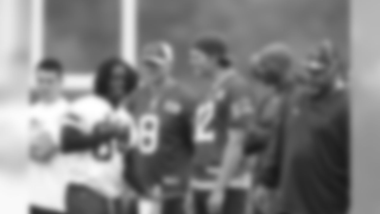 Deion Branch, Tom Brady and Chad Ochocino at Training Camp