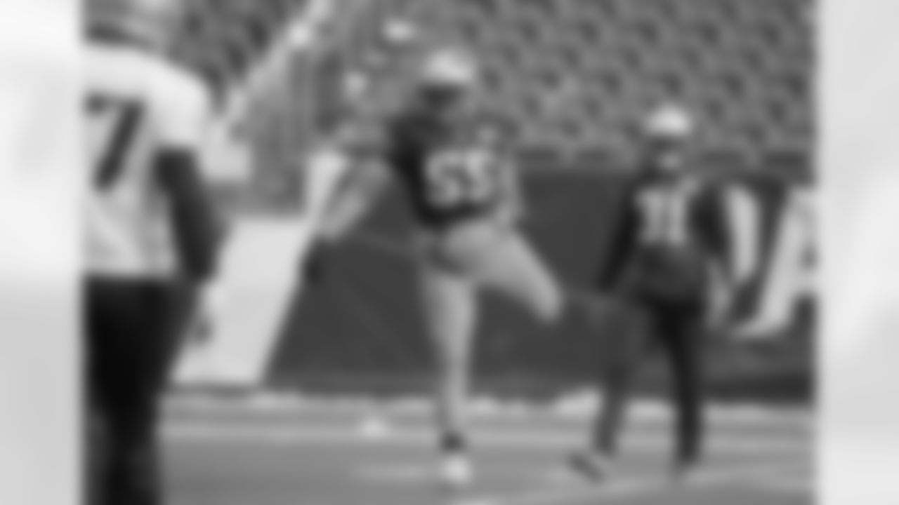 New England Patriots defensive end Eric Lee (55) and cornerback Jonathan Jones (31) warm up during an NFL football practice, Tuesday, Jan. 9, 2018, at Gillette Stadium, in Foxborough, Mass. The Patriots are scheduled to host the Tennessee Titans in an NFL divisional football AFC playoff game, Saturday, Jan. 13, 2018, in Foxborough. (AP Photo/Steven Senne)