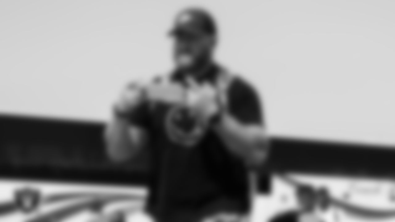 Las Vegas Raiders guard Parker Ehinger (62) departs for the joint training camp practice and preseason away game against the Los Angeles Rams.