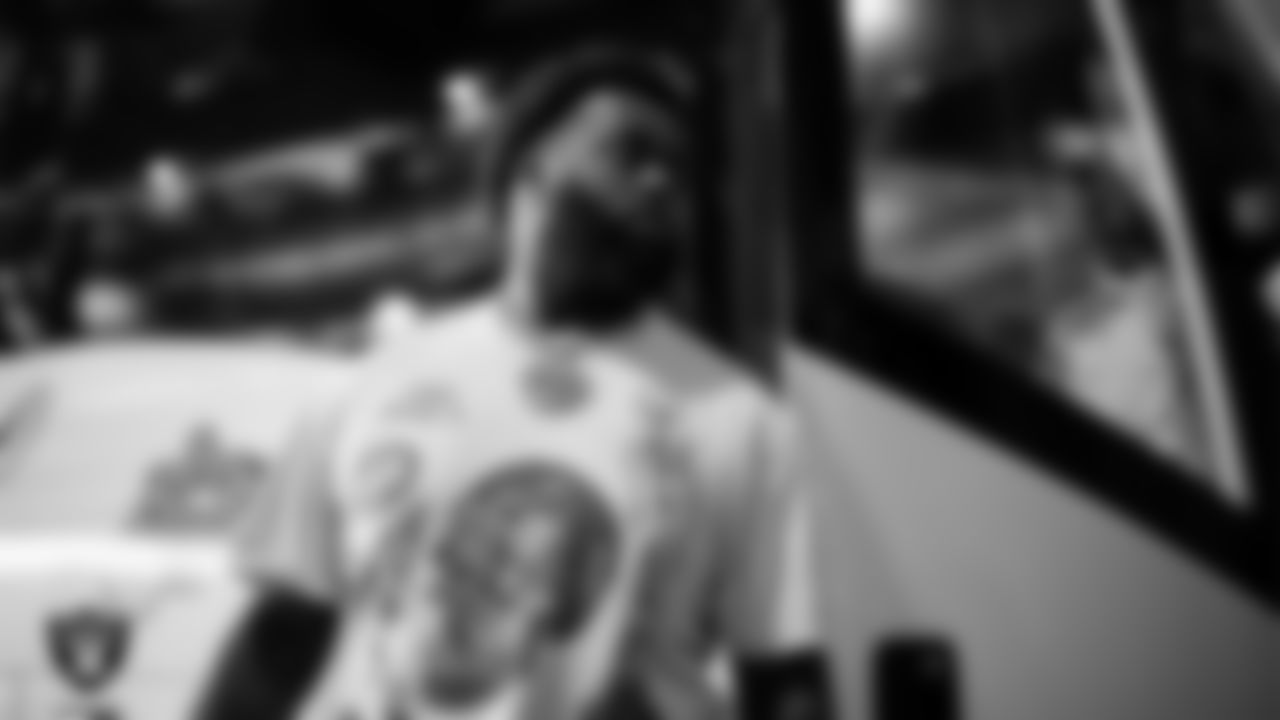 Las Vegas Raiders defensive lineman Neil Farrell Jr. (92) arrives to the regular season home game against the San Francisco 49ers at Allegiant Stadium.