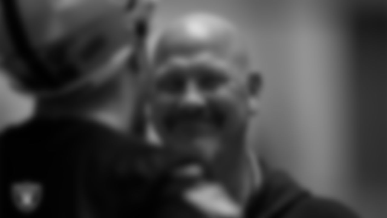 Las Vegas Raiders defensive coordinator Gus Bradley during practice at Intermountain Healthcare Performance Center.