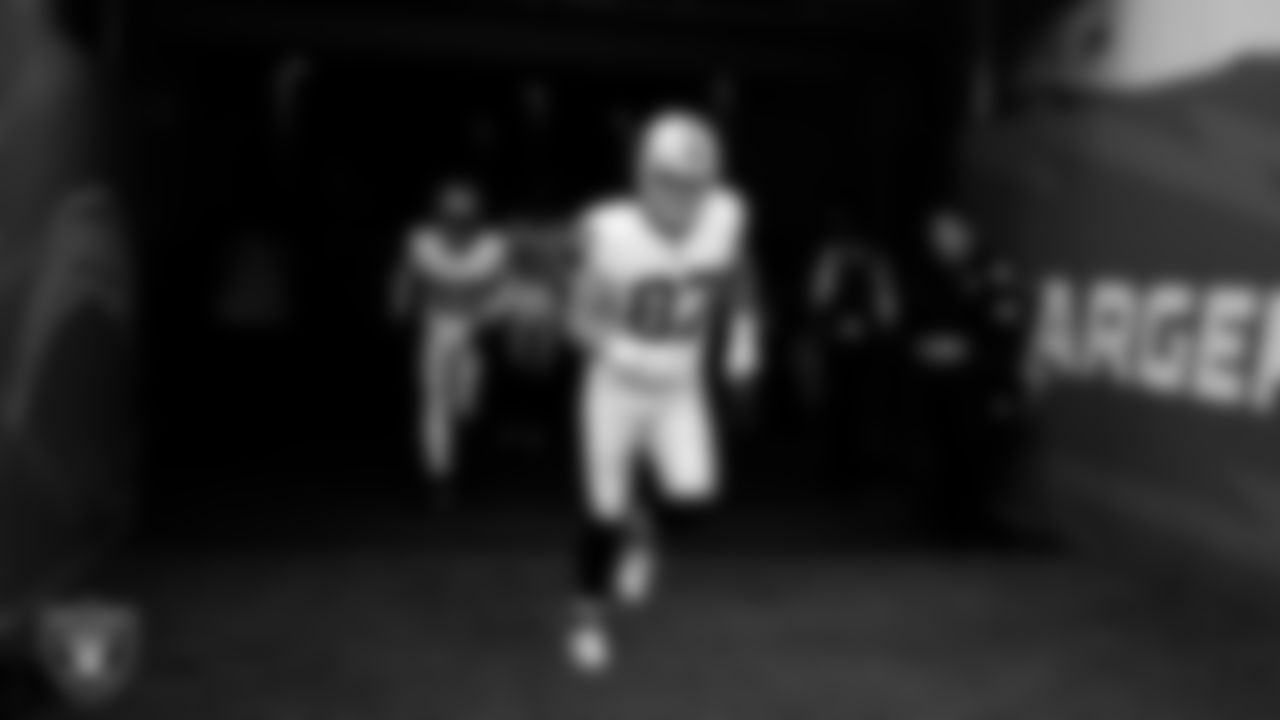 Las Vegas Raiders tight end Michael Mayer (87) walks down the tunnel before the regular season away game against the Los Angeles Chargers at SoFi Stadium.