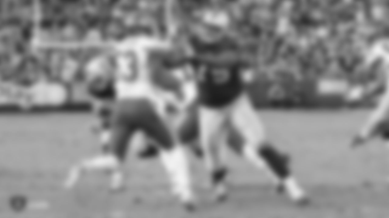 Oakland Raiders tackle Brandon Parker (75) during the Oakland Raiders regular season game against the Kansas City Chiefs at Oakland-Alameda County Coliseum, Sunday, December 2, 2018, in Alameda, California. The Oakland Raiders lost 40-33.