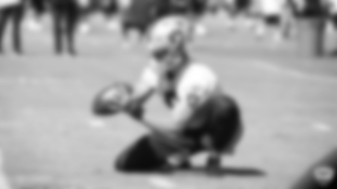 Oakland Raiders punter Johnny Townsend (5) on the field for practice at 2019 Training Camp.