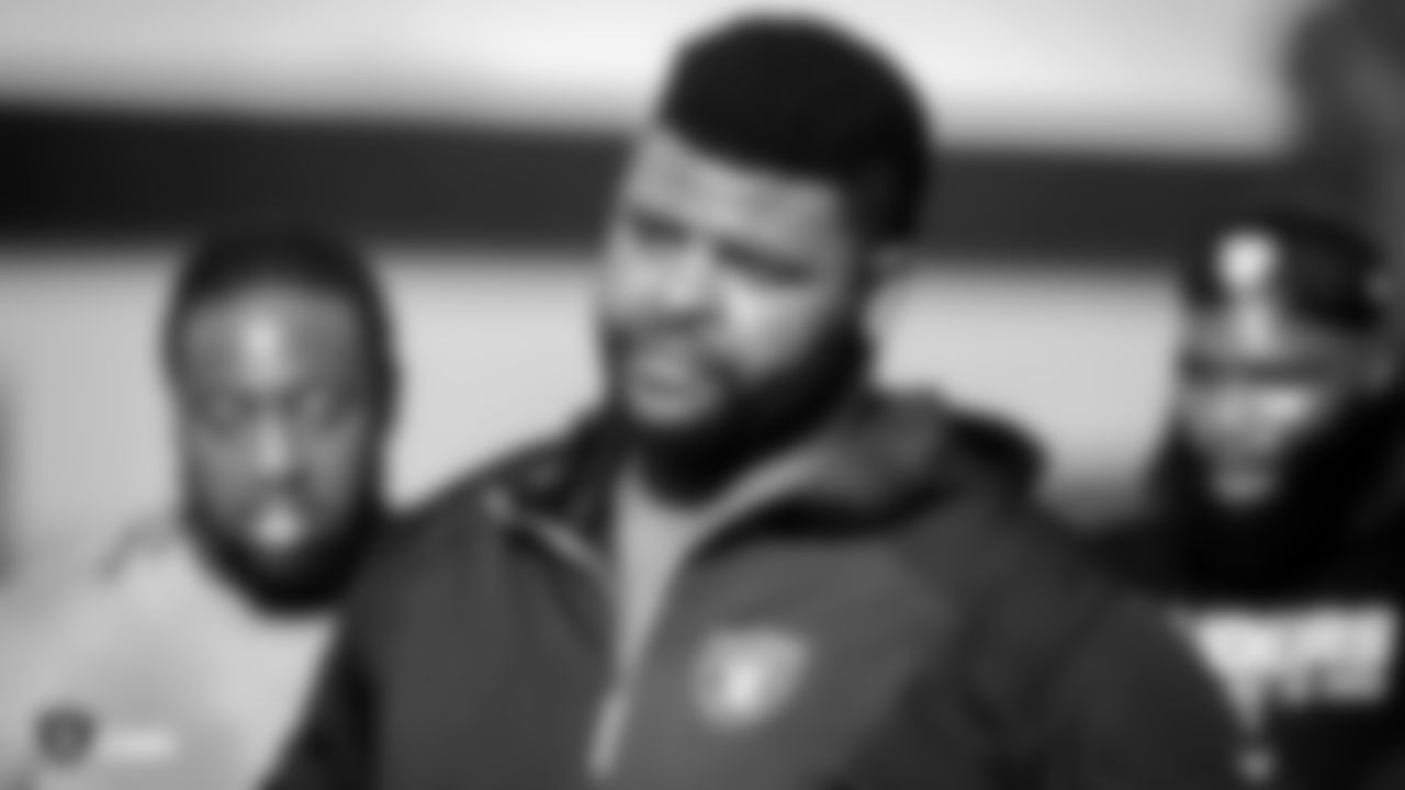 Raiders defensive tackle Johnathan Hankins at a workout during phase one of the offseason program at the Raiders Practice Facility in Alameda, Calif.