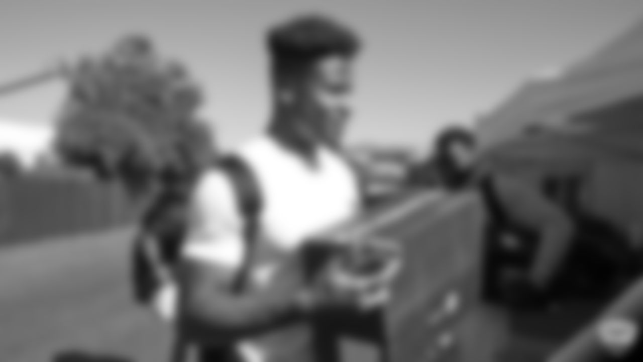 Oakland Raiders defensive end Quinton Bell (95) arrives for 2019 Training Camp.