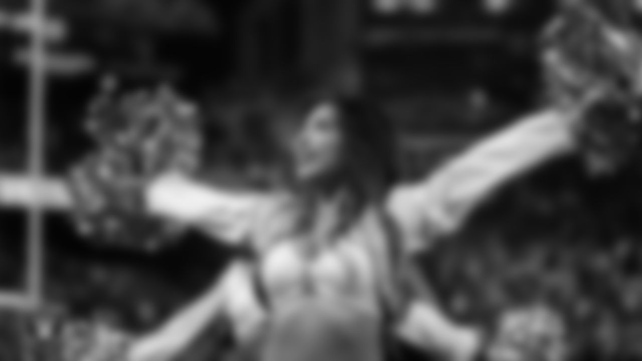 Raiderette Sasha on the sidelines at the Raiders game against the Denver Broncos.