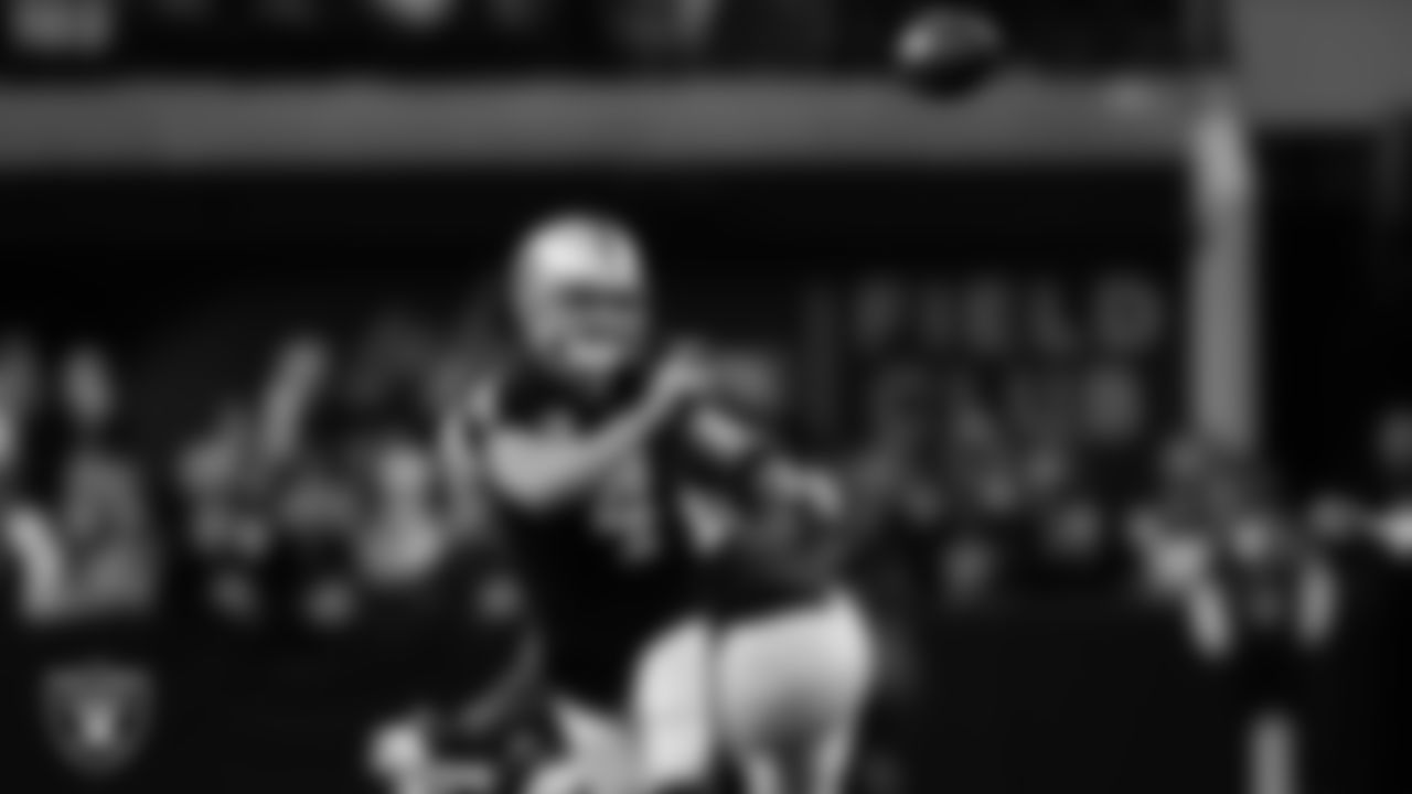 Las Vegas Raiders quarterback Derek Carr (4) passes during the regular season home game against the Indianapolis Colts at Allegiant Stadium.