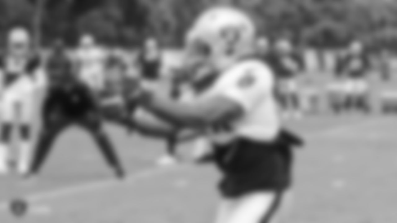Oakland Raiders wide receiver Keon Hatcher (14) on the field for a preseason practice at The Oakland Raiders Practice Facility, Tuesday, August 28, 2018, in Alameda, California.