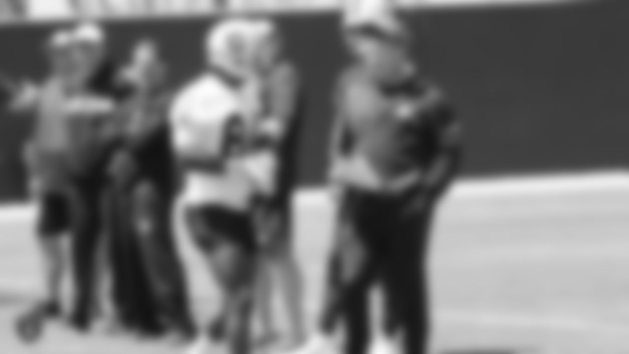 Raiders wide receiver Antonio Brown (84) and head coach Jon Gruden at an Organized Team Activity (OTA) at the Raiders Practice Facility in Alameda, Calif.